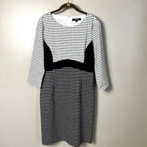 Alex Marie 3/4 Sleeve Sheath Dress Career Business Office Black White Size 12